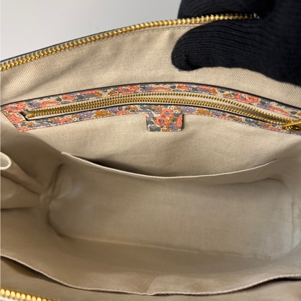Gucci Floral Liberty Canvas Top-Handle Duffel — Coral, Beige, Green - Picture 8 of 12